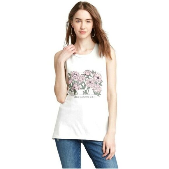 Fifth Sun Tops - Fifth Sun Tank Top Shirt Size Large Grow Your Own Way Gray Pink Floral Cotton